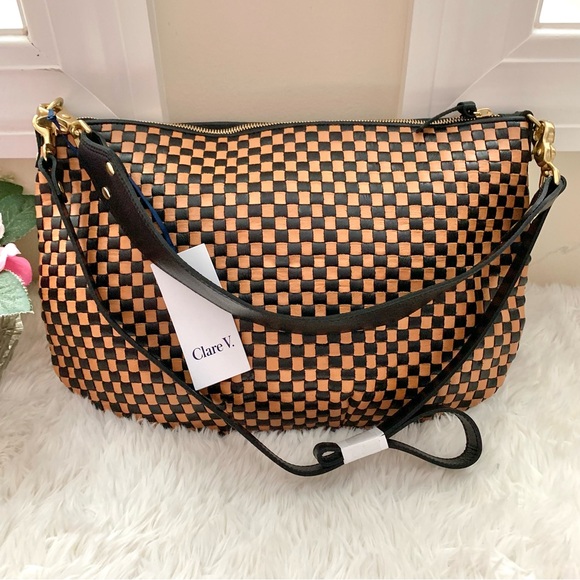 Clare V Handbags - Clare V. Moyen Messenger Bag Woven Check Leather NEW